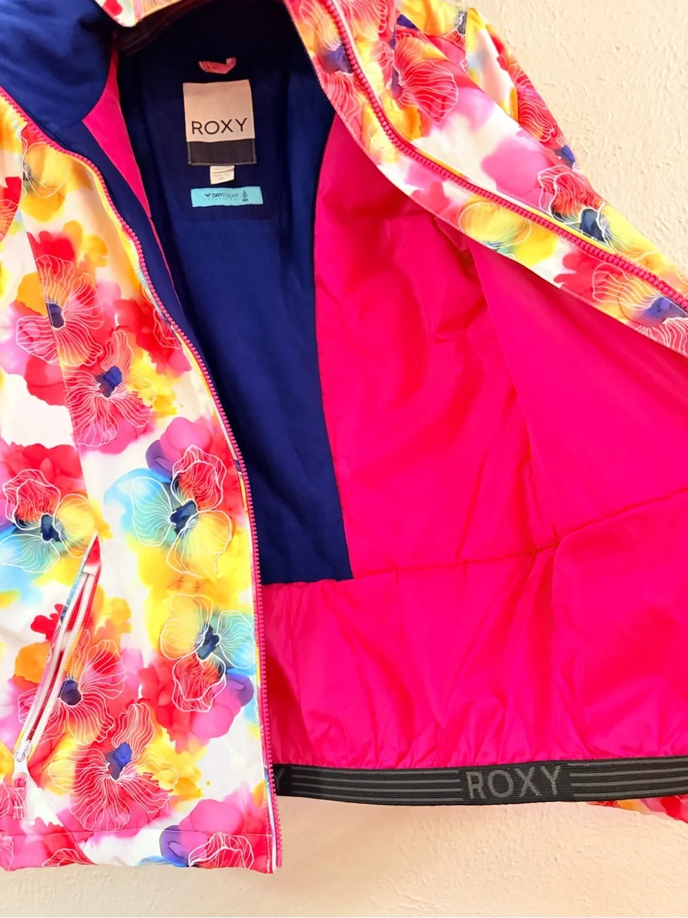 Roxy pink floral hood ski snowboard jacket